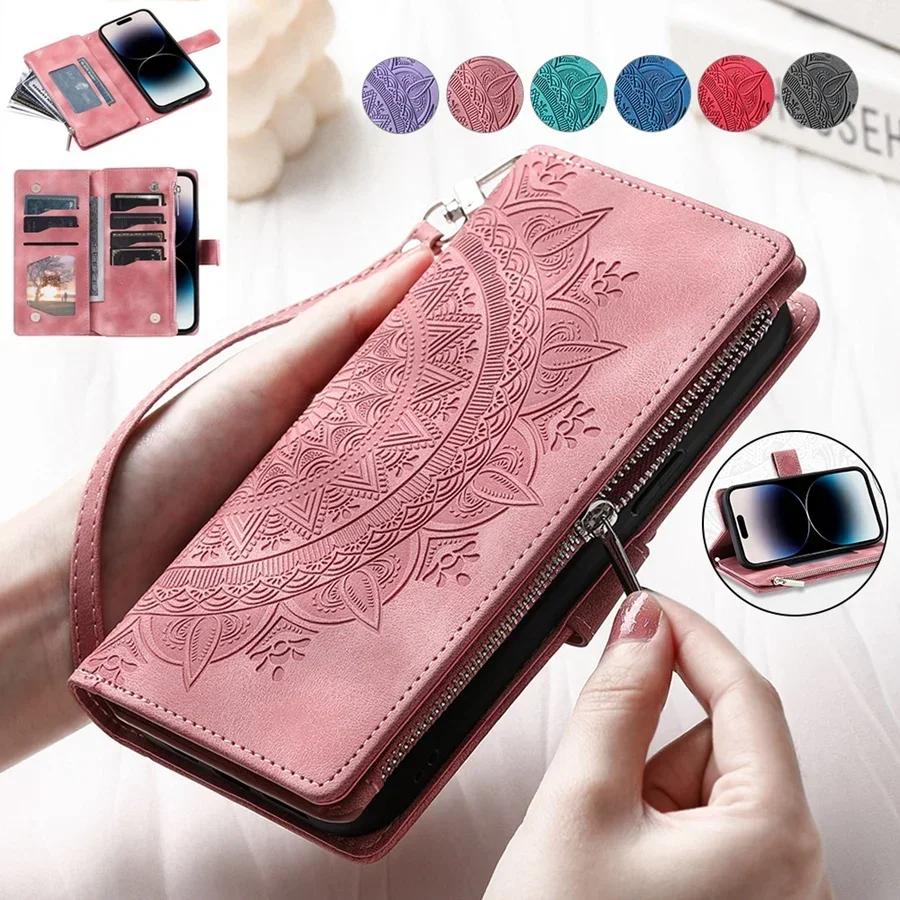 

Zipper Flip Cover Three-layer Phone Bag for Samsung Galaxy S25 S24 Ultra S24 S23 S22 S21 S20 S10 Card Slots Cash Wallet Case