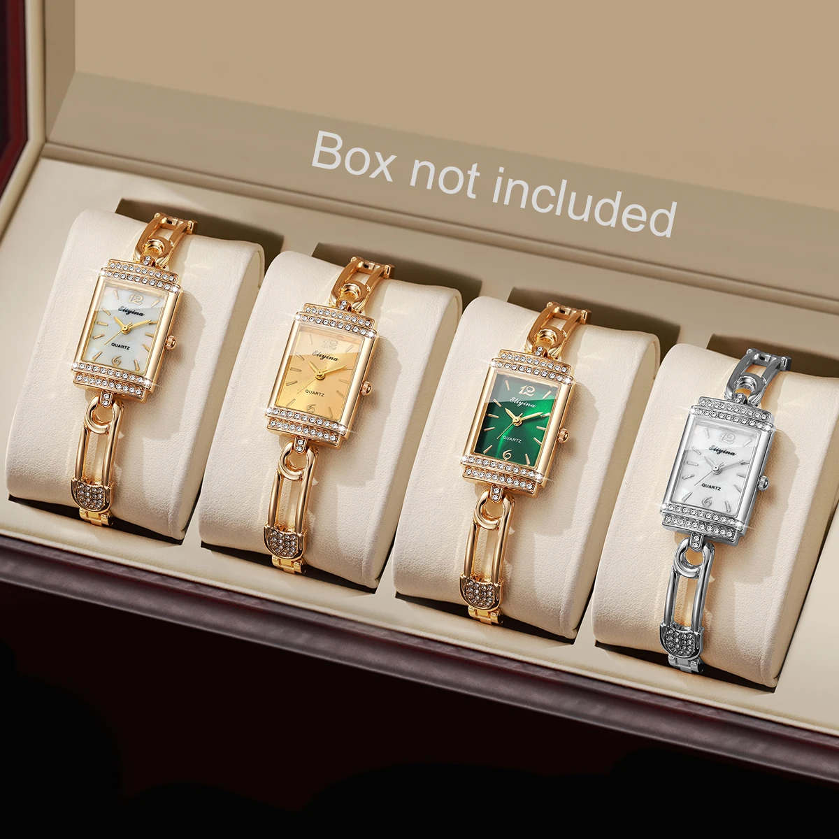 1/4 Buah Jam Tangan Hadiah Wanita Jam Tangan Kuarsa Kasual Gaya Ins Elegan Dial Skala Persegi Sederhana Trendi (Kotak Tidak Termasuk)