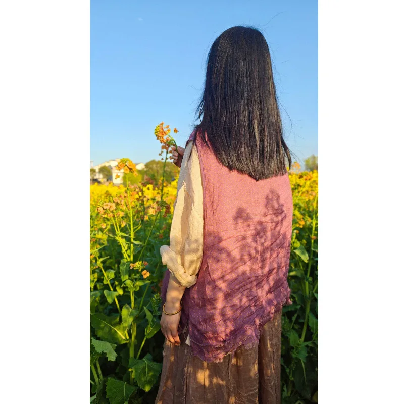 Women Floral Printed Summer Thin Ramie Tanks Top O-Neck Sleeveless Cool Summer High Quality Women Vintage Clothes 2026 New Camis