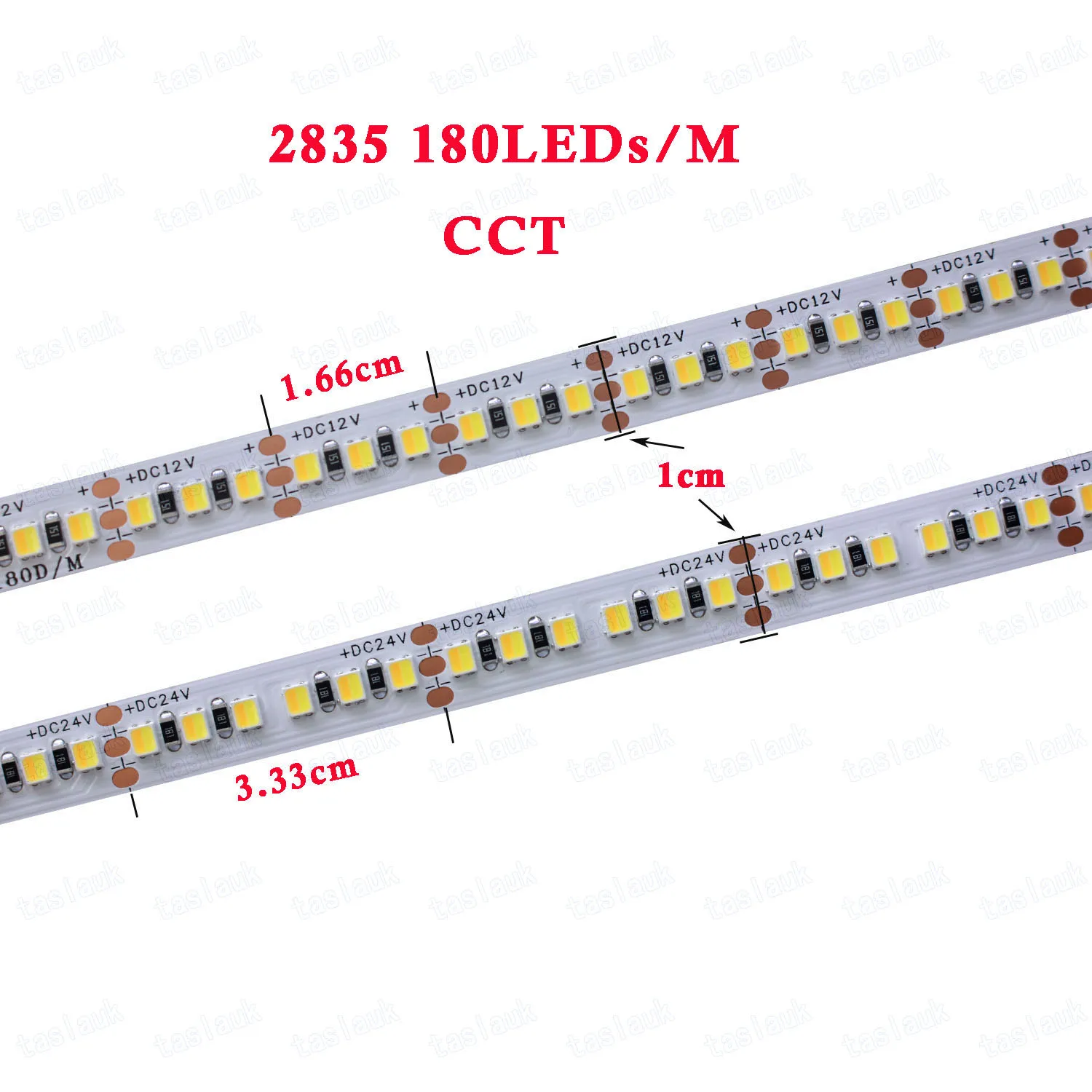 5m CCT LED Strip 12V 24V SMD 2835 Dual Color 2 in 1 Chip 180LEDs/m 3000K - 6500K Temperature Adjustable Flexible LED Tape