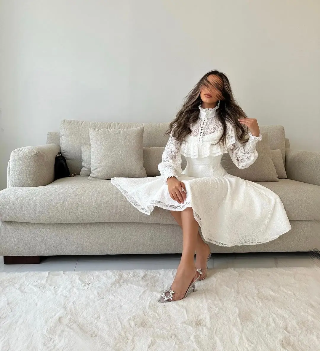 Vestido De fiesta De cuello alto De encaje blanco, minifalda Formal corta, Vestido De cóctel para ocasiones