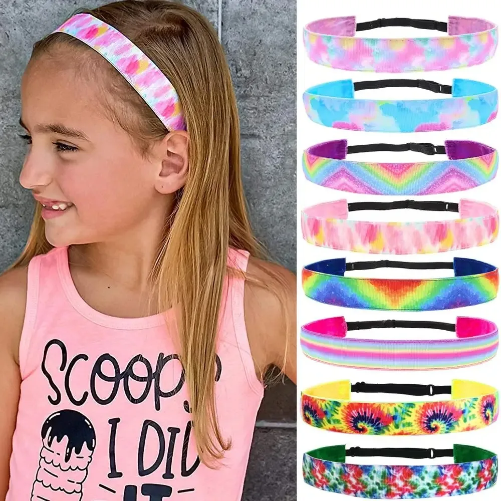 Tie Dye Elastic Headbands para meninas, qualidade, antiderrapante, ajustável, esportes, bandas de cabelo