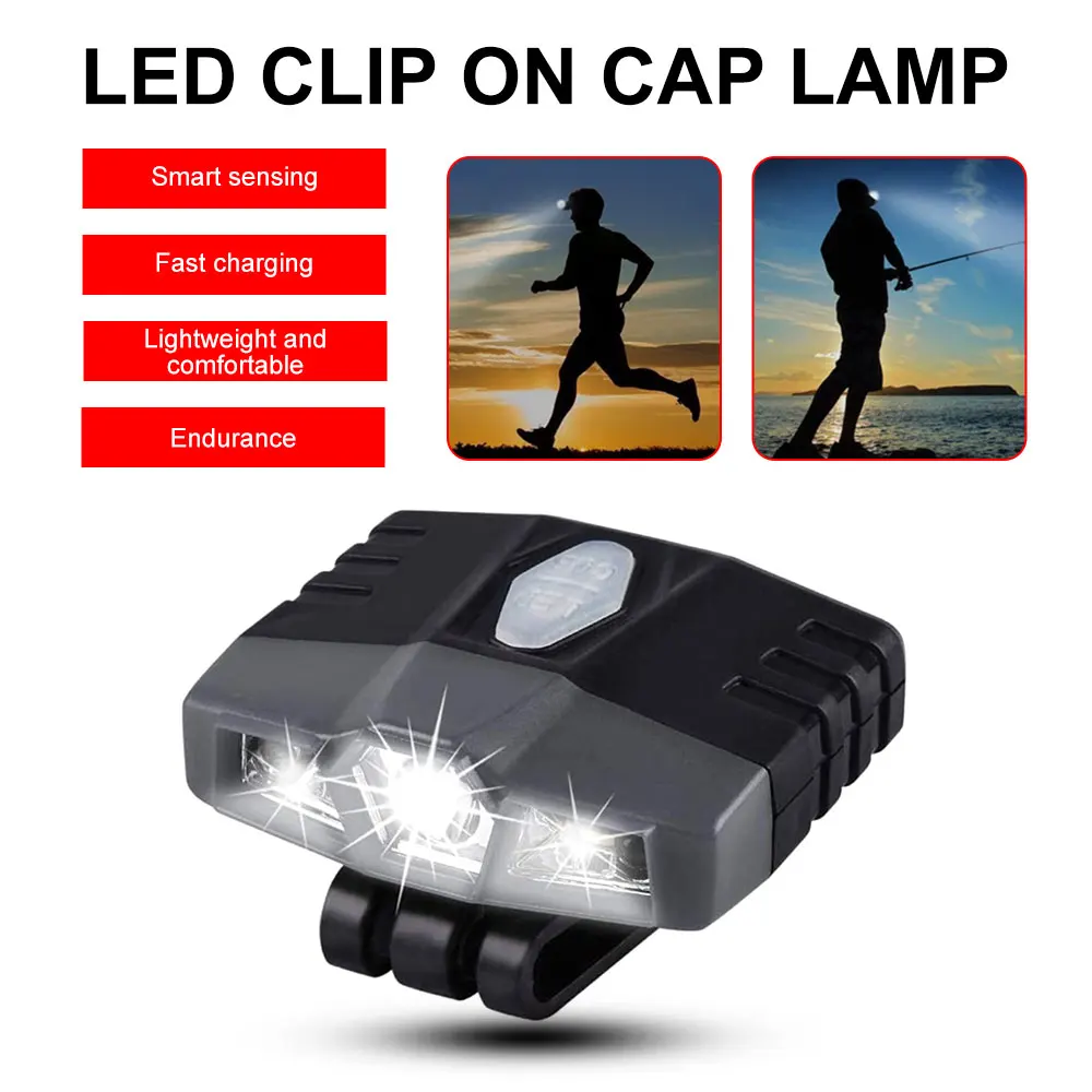 

Rechargeable Headlamp Hand-waving Sensor Headlight Clip on Cap Light Waterproof Hat Lamp Flashlight Outdoor Fishing Camping Lamp