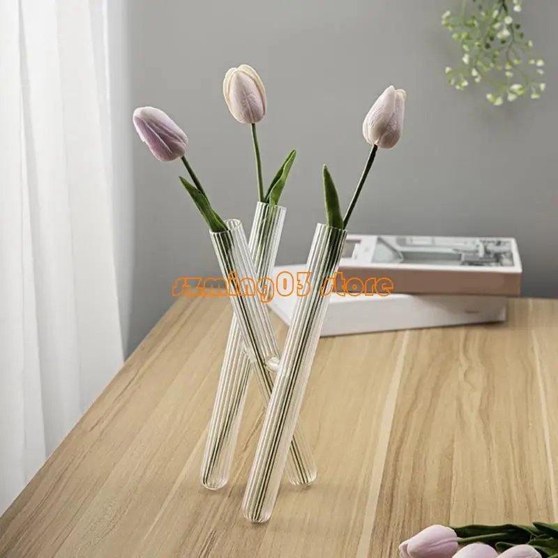 Vasos vidro elegantes H9ec com padrão listrado para flores e recipiente planta diy