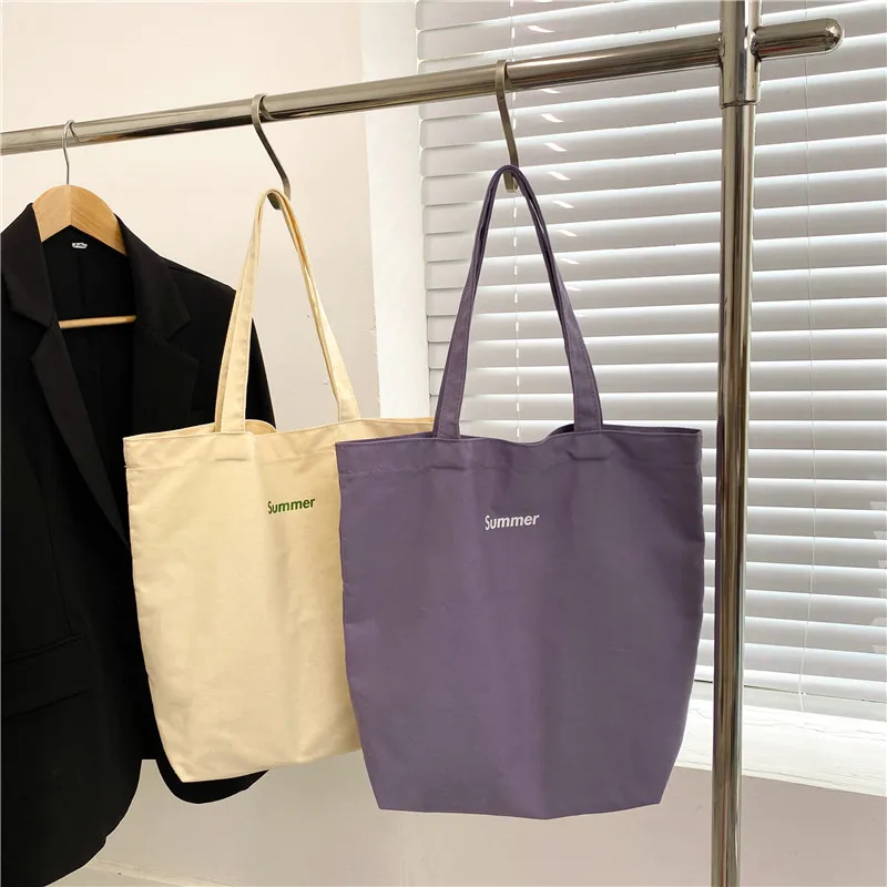

2024 Casual Daily Books Women Students Handbags Popular Large Capacity Canvas Top Handle Summer Beach Shopping Shoulder Bags