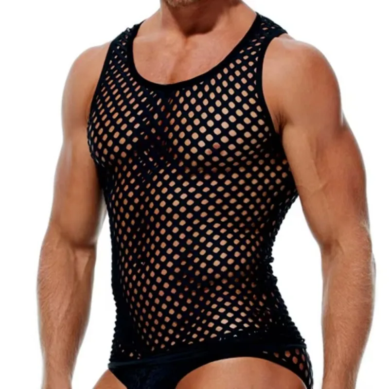 Men's Casual Hollow Sexy Vest Large Size Summer Outdoor Vacation Beach Mesh Sexy Breathable Vest
