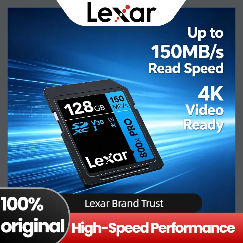 Tarjeta de Memoria Lexar SD 800x PRO 128GB 64GB 32GB 256GB Clase 10 U3 V30 4K Video Alta Velocidad UHS I 150MB/s para Cámara Profesional