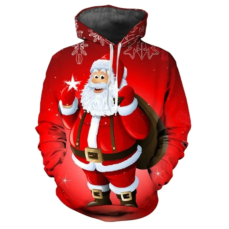 Christmas Santa and Elk Element 2024 Y2K Winter Warm Hoodie Fashion Pullover Casual Trend Fashion Top Hooded Adult Fashion