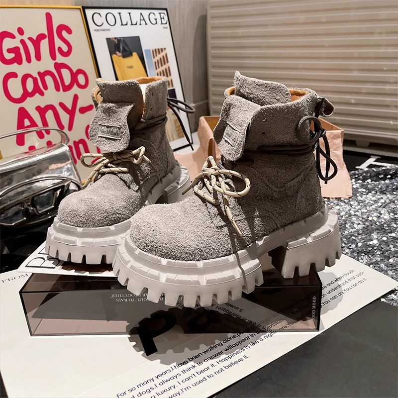 

Platform Women’s Ankle Boots Suede Designer Shoes for Woman Fashion Winter Women Short Botas 2025 Gladiator Boots Mujer Zapatos