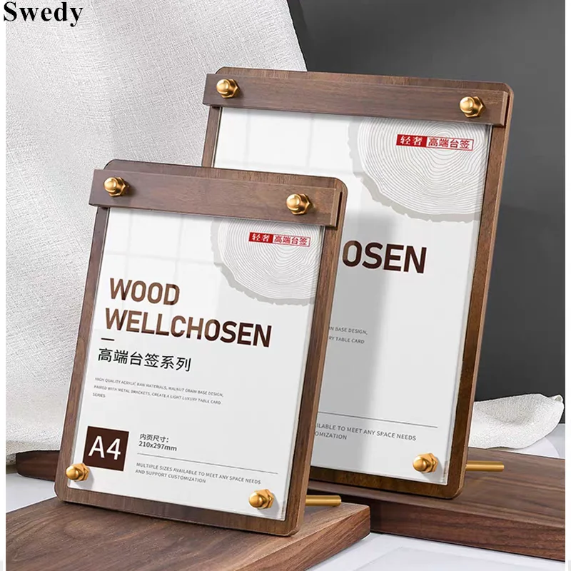 A5 148X210MM Slanted Back Wood Table Sign Holder Display Stand Menu Label Paper Flyer Holder Plastic Picture Photo Poster Frame