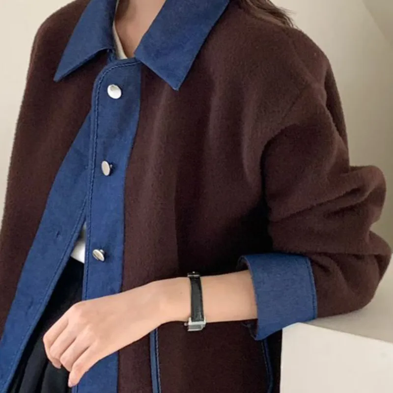 ANJY Autumn Winter Women's European Elegant Patchwork Denim Knitted Cardigan Fashion Casual Chic Versatile Sweater Jacket A14588