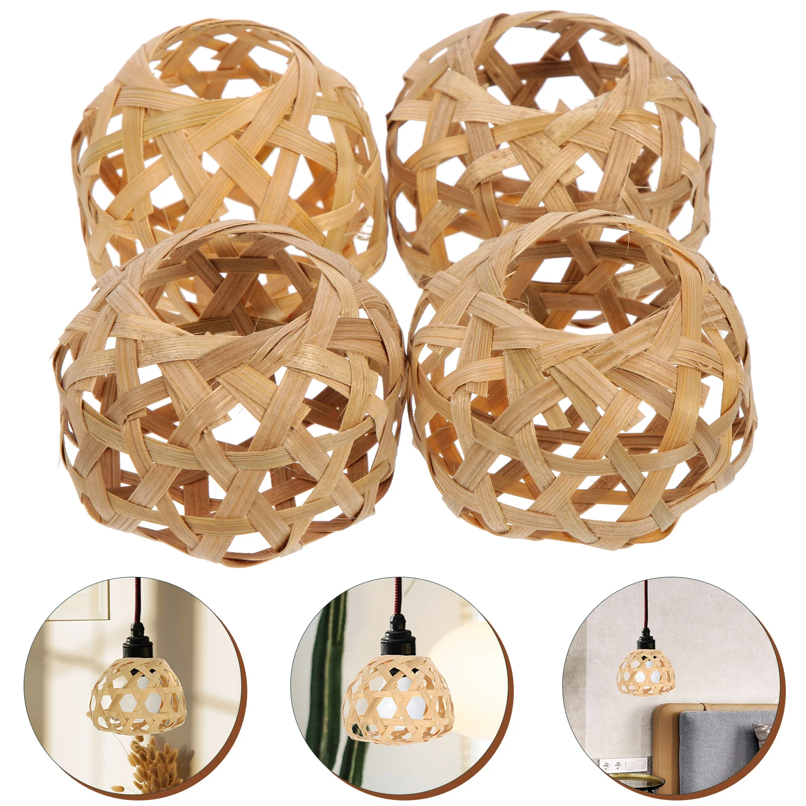 Ceiling Light Covers Small Bamboo Cage with Hexagonal Eyes Lamp Shades Woven Lantern