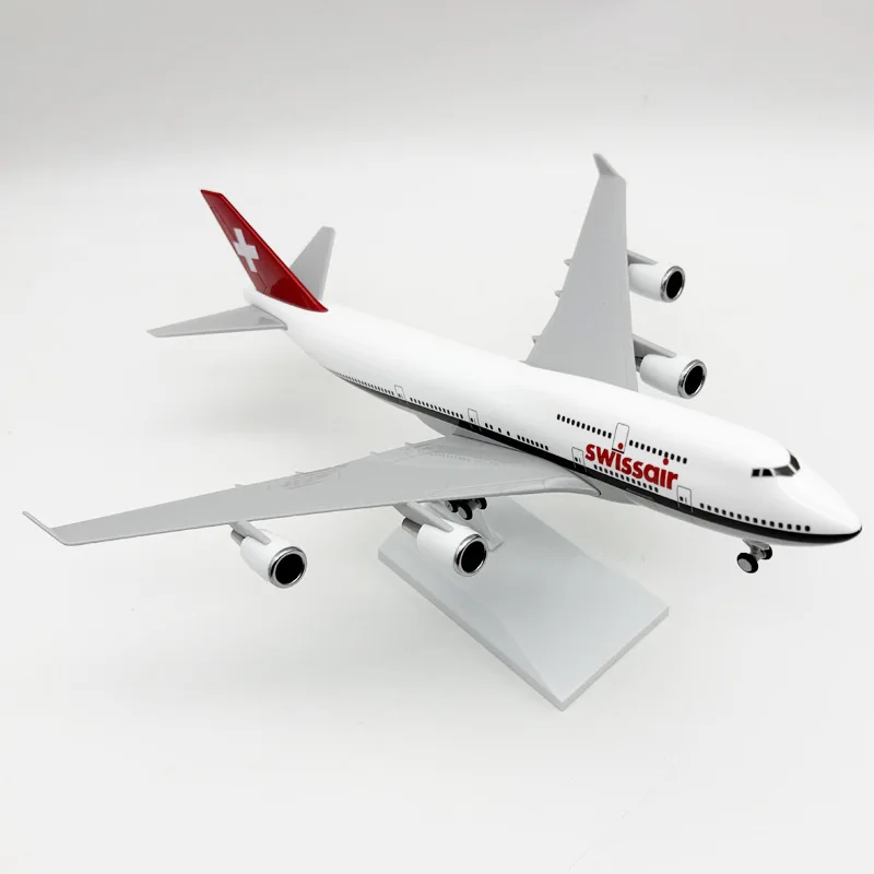 30cm 1/250 Scale Plane Swiss Airways B747 Resin Diecast Airplane Model With Stand & Wheels For Aviation Birthday Gift Display