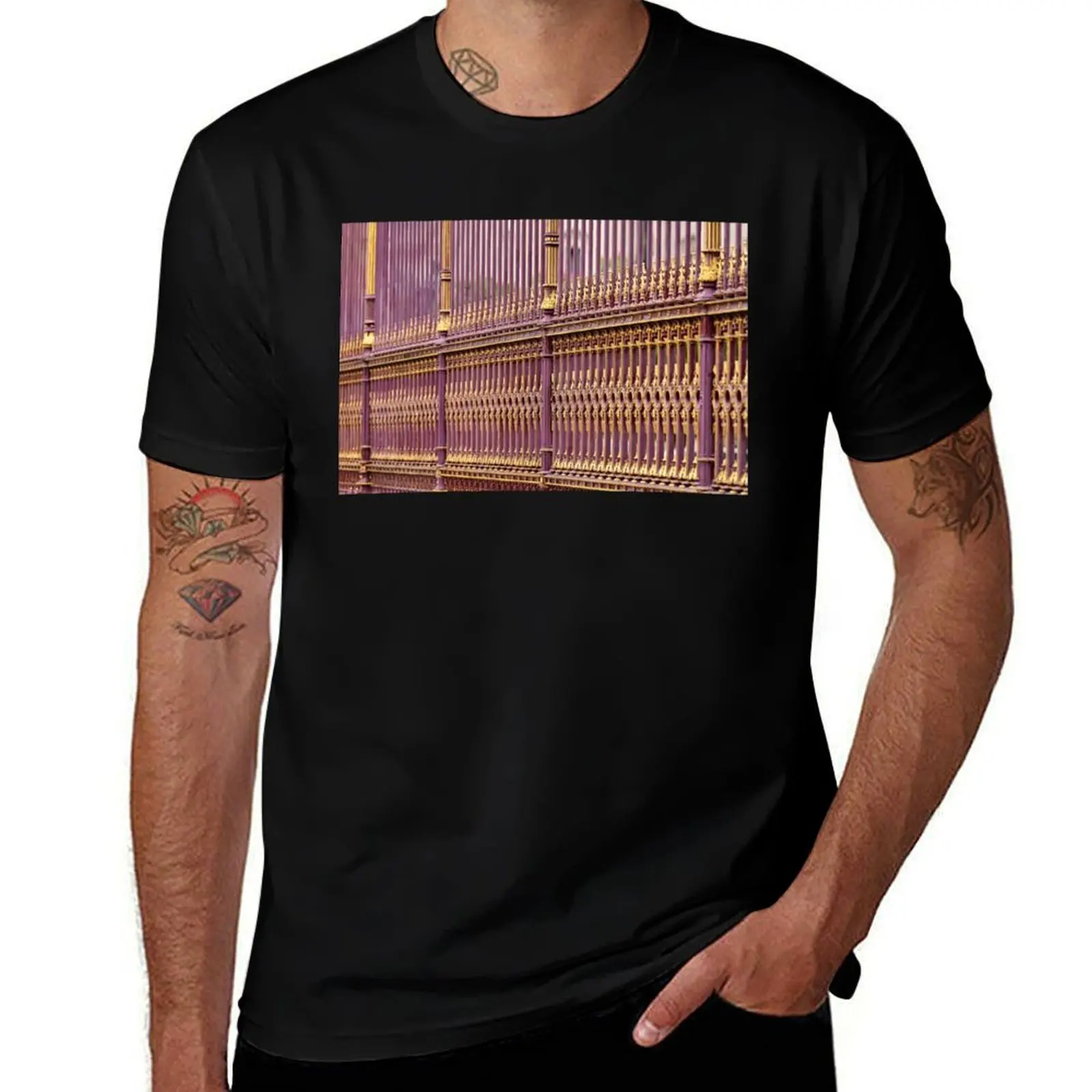 

old gilded fence in Vienna,Austria T-Shirt customizeds Luxury man T-shirts man T-shirts for men cotton