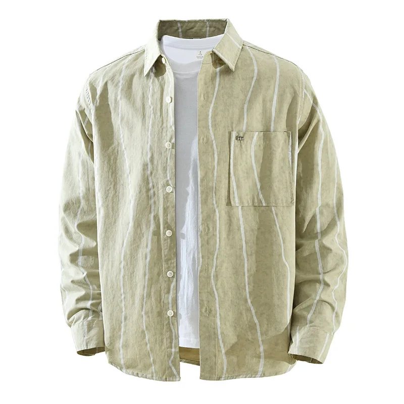 

Korean Style Clothes 2026 Spring New Mens Striped Long Sleeve Shirt Pure Cotton Comfort Top Casual Shirts Youth Fashion Clothing