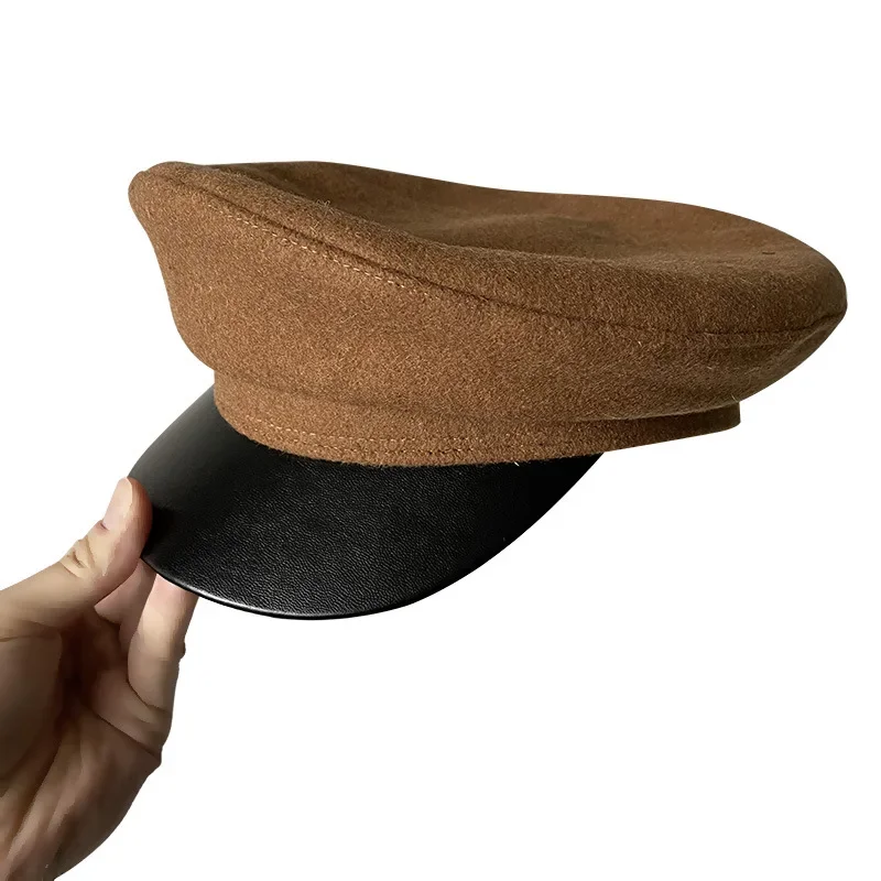 Wool Blended Women Men Military Hat Autumn Winter Sailor Hats Ladies Caps Flat Top Captain Cap Travel Cadet Octagonal Hat NC38