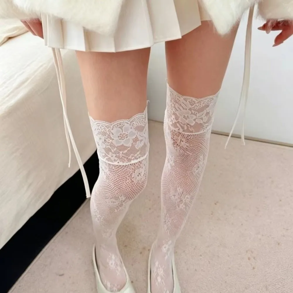 Hollow Flower Lace Overknee Long Socks Thin Breathable Knee High Socks High Elastic Sexy Thigh High Stockings Skirts Accessories
