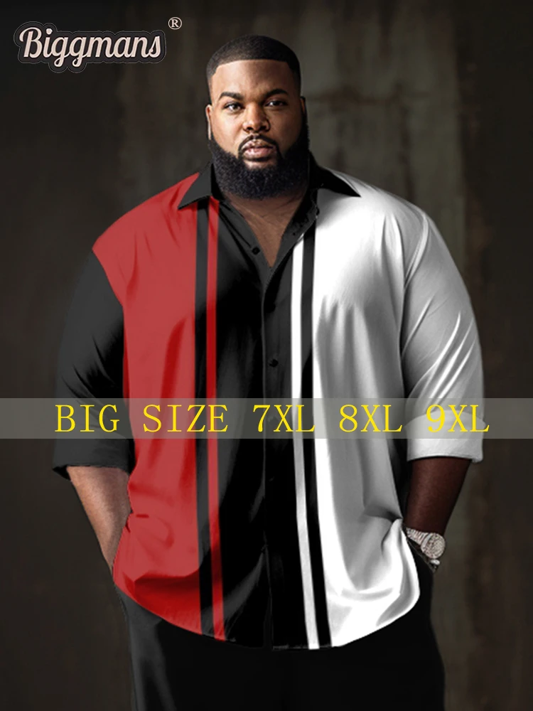 Biggmans Business Fashion Big And Tall Suit Shirt Black Top For Summer  Men\'s Clothing Long sleeve Leisure Sports Man Plus Size