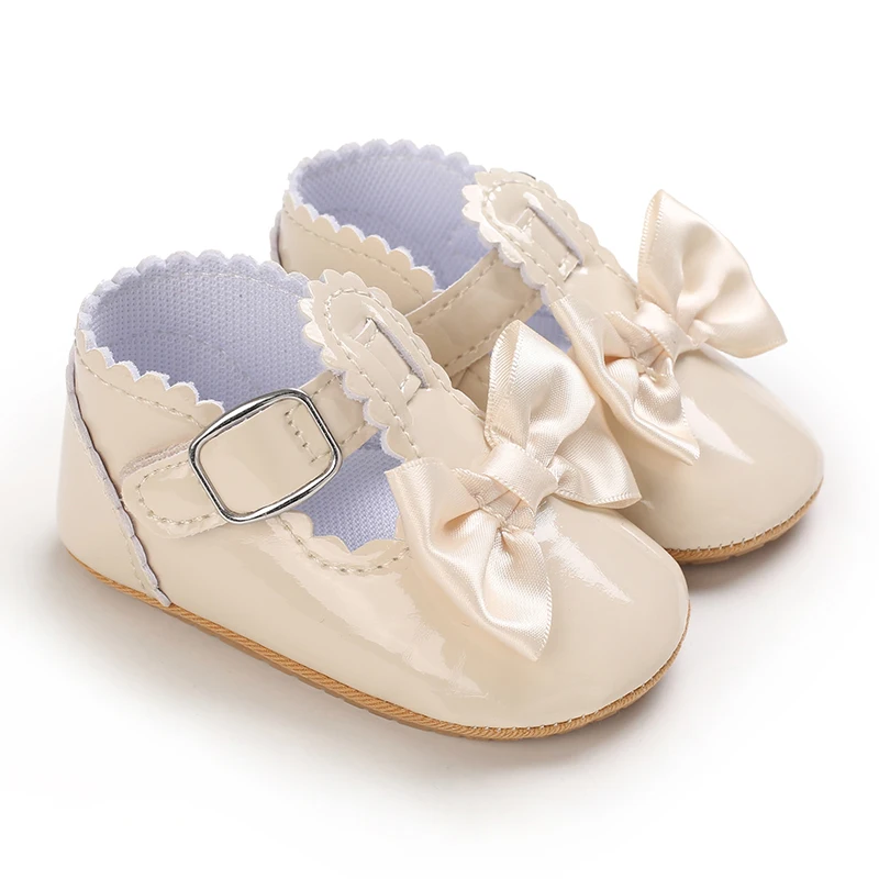 New Beige Baptist shoes Spring Baby Shoes PU Leather Newborn Girls Shoes First Walkers Princess Bowknot Baby Prewalker