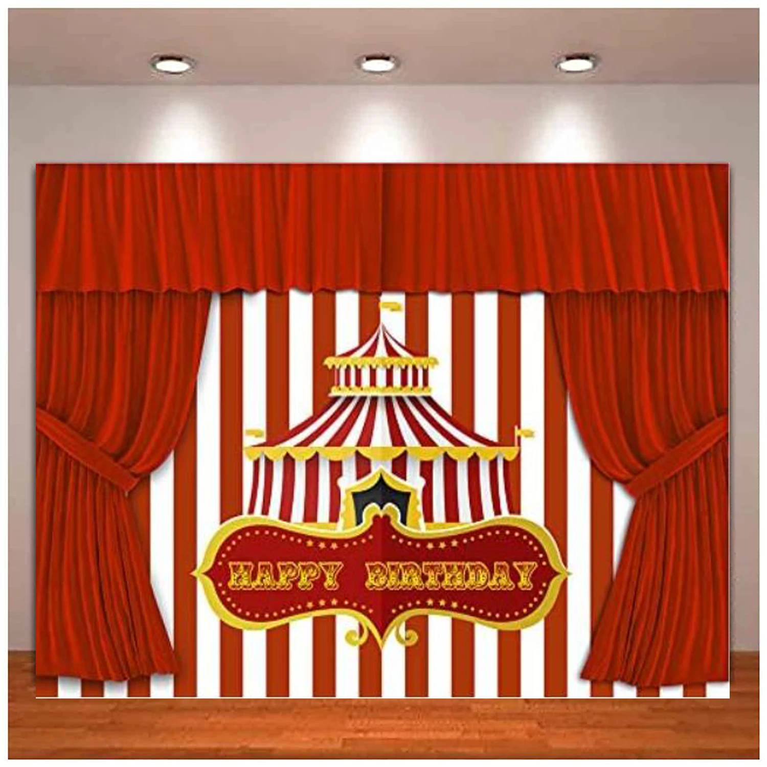 

Red Tent Circus Photography Backdrop Happy Birthday Theme Party Background For Children Baby Shower Cake Table Decoration Banne