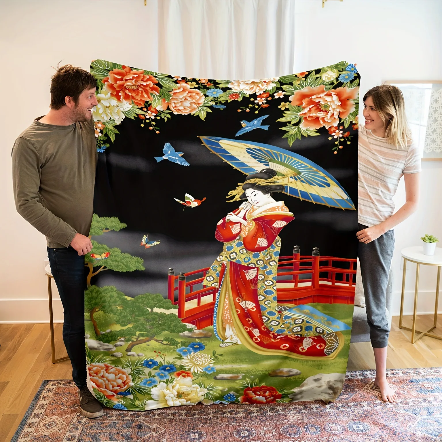 series of Japanese geishas digital-printed polyester Bedroom velvet flannel cover blanket Fleece soft cover blankets for beds
