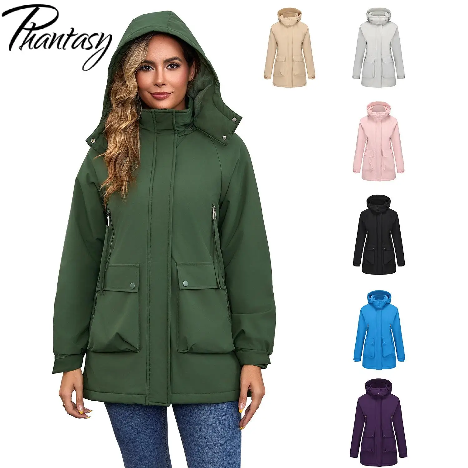 

Phantasy Autumn Winter Coat Hooded Windbreaker Female Loose Large-Size Outerwear Outdoor Cotton-Padded Jackets Detachable Coat