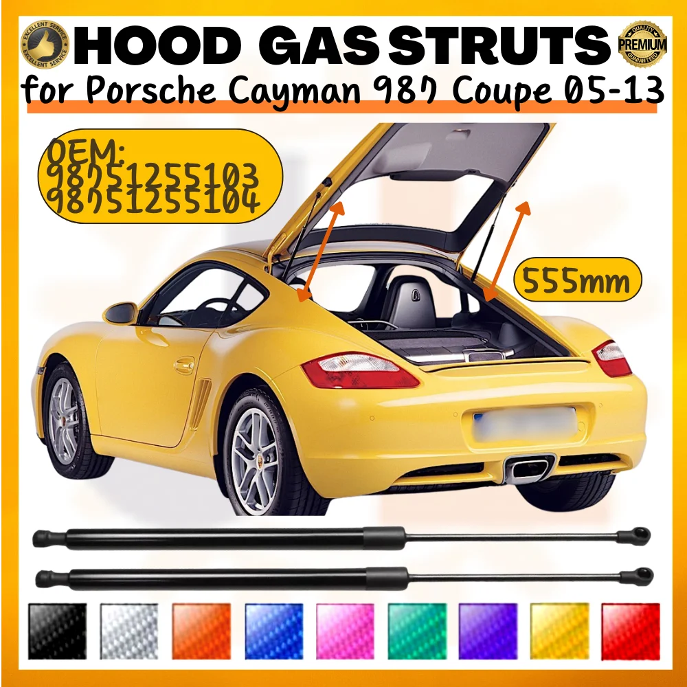 

Qty(2) Trunk Struts for Porsche Cayman 987 Coupe 2005-2013 555mm 98751255103 Rear Cover Lid Lift Supports Gas Springs Shocks