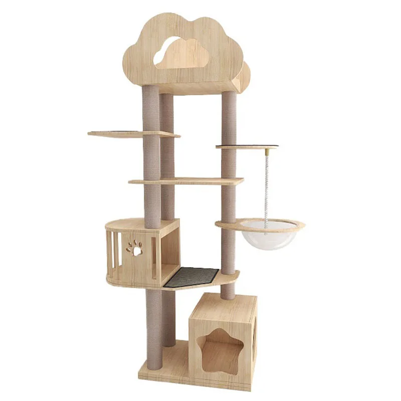 

Cat Climbing Frame Nest Tree, Wood Interactive Cat Toy, Large Wooden House, House Wall, Scratcher Tower, Pets Accessories