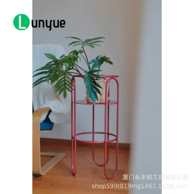 Retro Red Metal Flower Stand Movable Minimalist Iron Art Plant Pot Holder for Balcony Living Room Modern Home Interior Decor