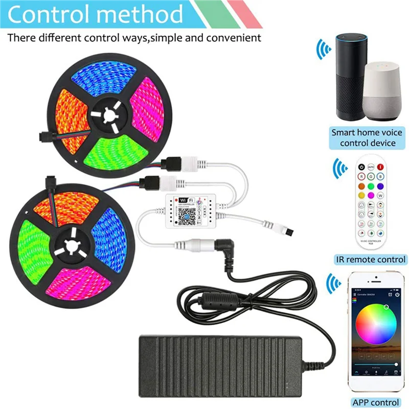 

2X Wi-Fi Smart RGB музыкальный контроллер для светодиодных лент + инфракрасный пульт дистанционного управления, 24 клавиши, беспроводной для цветных полосок света-A80Z
