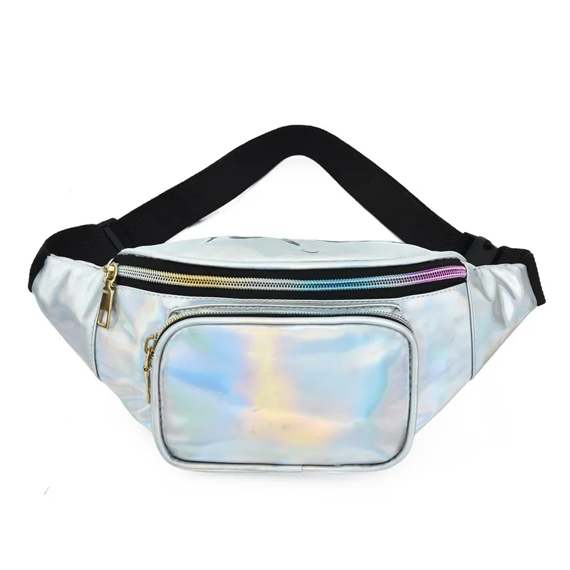 PU laser fanny pack women ins foreign style chest messenger bag sports leisure running mobile phone small satchel