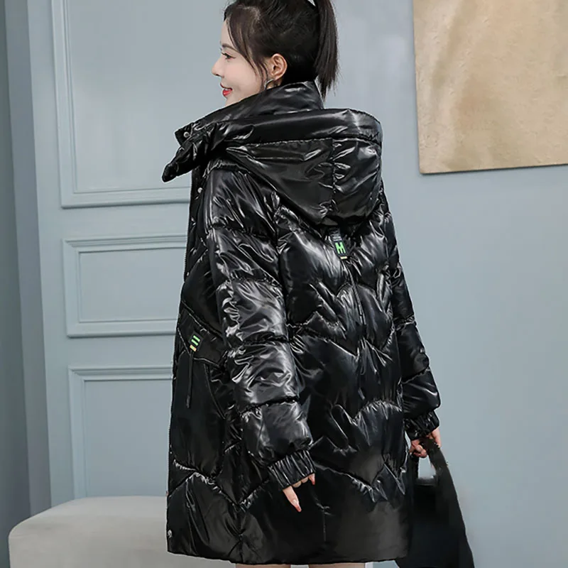 Bright Face Women Down Cotton Jacket Hooded High Street Fashion Korean Print Parkas Winter Female Loose Casual Thicken Coat