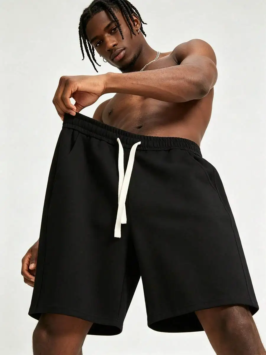 

Mens Casual Black Loose Fit Drawstring Waist Bermuda Shorts With Pockets