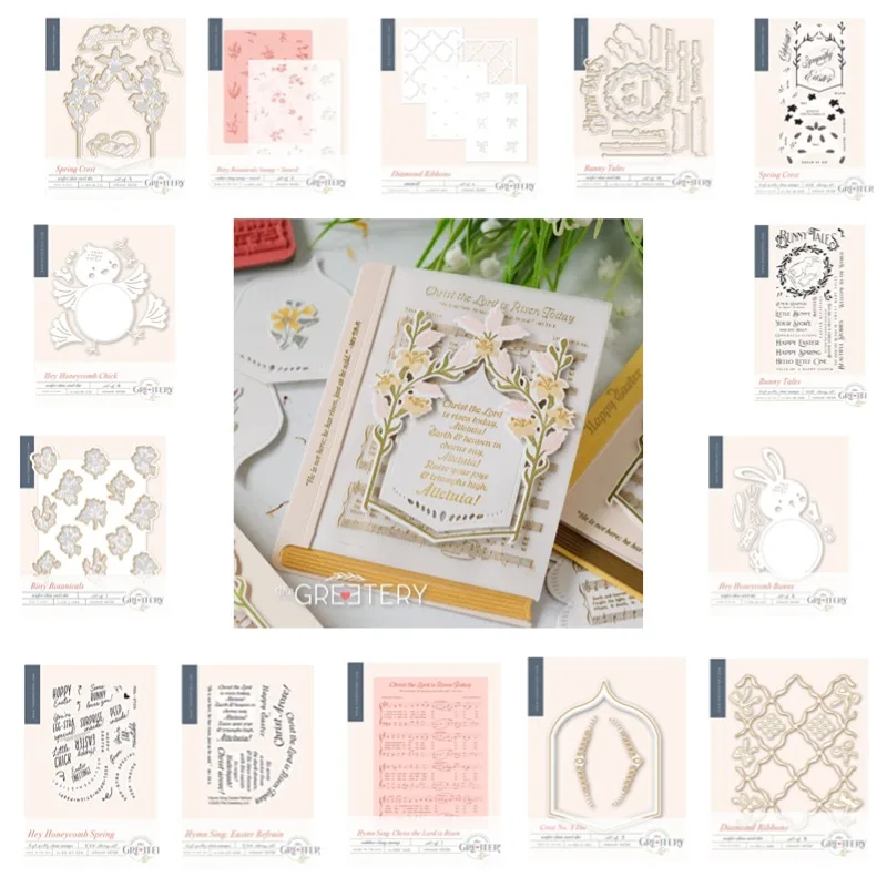 Honeycomb Cottontail Pom Poms Bunny Chick  Metal Cutting Dies Silicone Stamps Scrapbooking Stencil Photo Album Card DIY Paper
