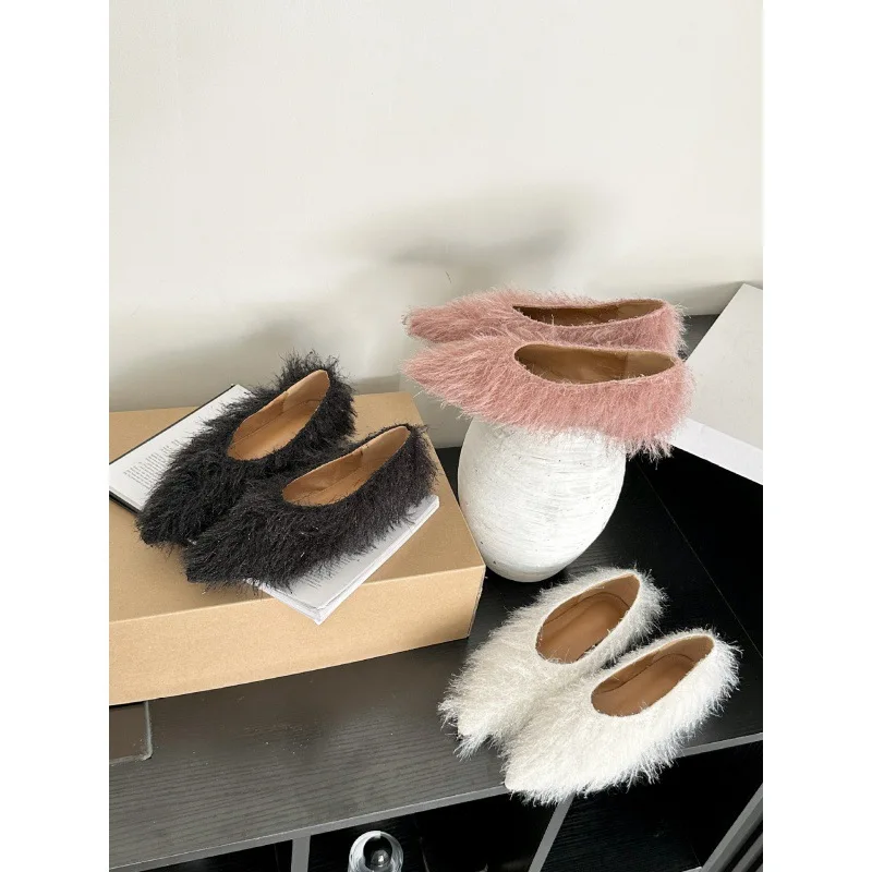 Zapatos de invierno para mujer, calzado femenino de colores mezclados, punta estrecha, boca poco profunda, zapatillas suaves, vestido informal, Otoño, nuevo