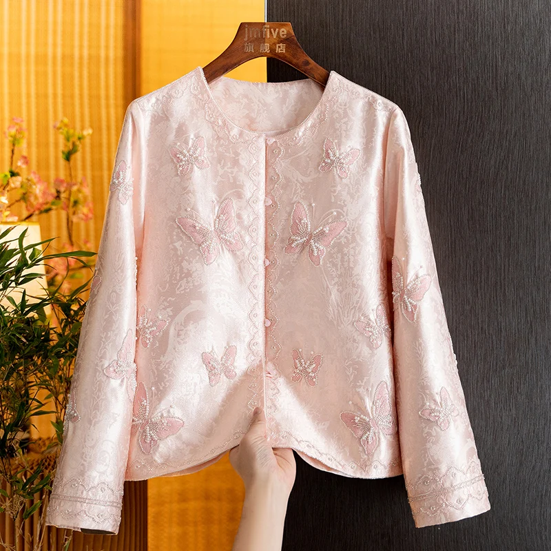 New Chinese-Style Tencel Butterfly Embroidery Fashion Youthful Jacket for Women 2026 Autumn New Retro Elegant Cardigan Top