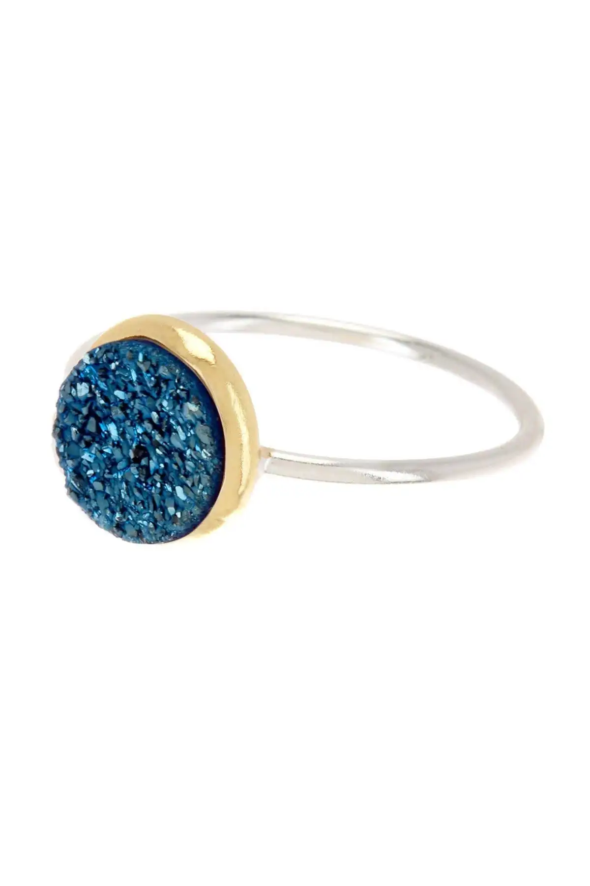 

Blue Druzzy Quartz 2-Tone Ring Jewelry US Size 5-12