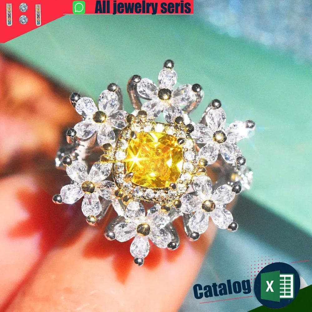 

Цветное кольцо с шестью цветками и цирконом, кольцо со снежинкой и бриллиантом для женщин