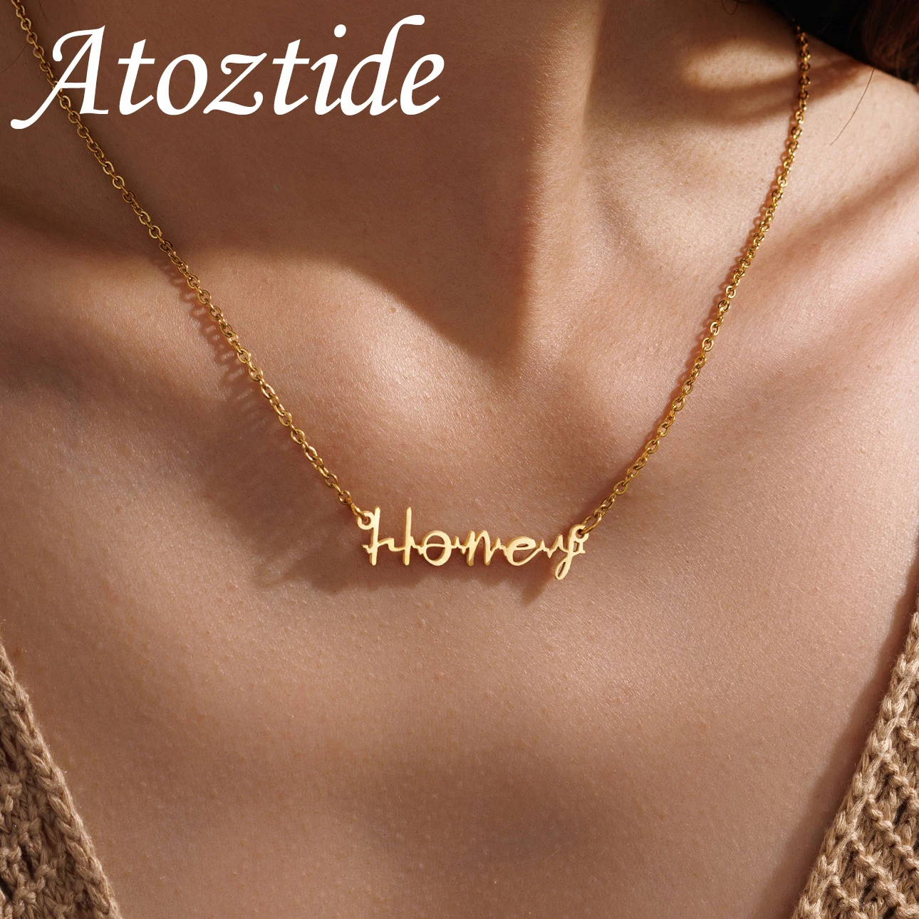 

Ожерелье Atoztide с индивидуальным именем для женщин, украшение из нержавеющей стали с изображением сердцебиения, цепочка-чокер, персонализированный подарок на день рождения