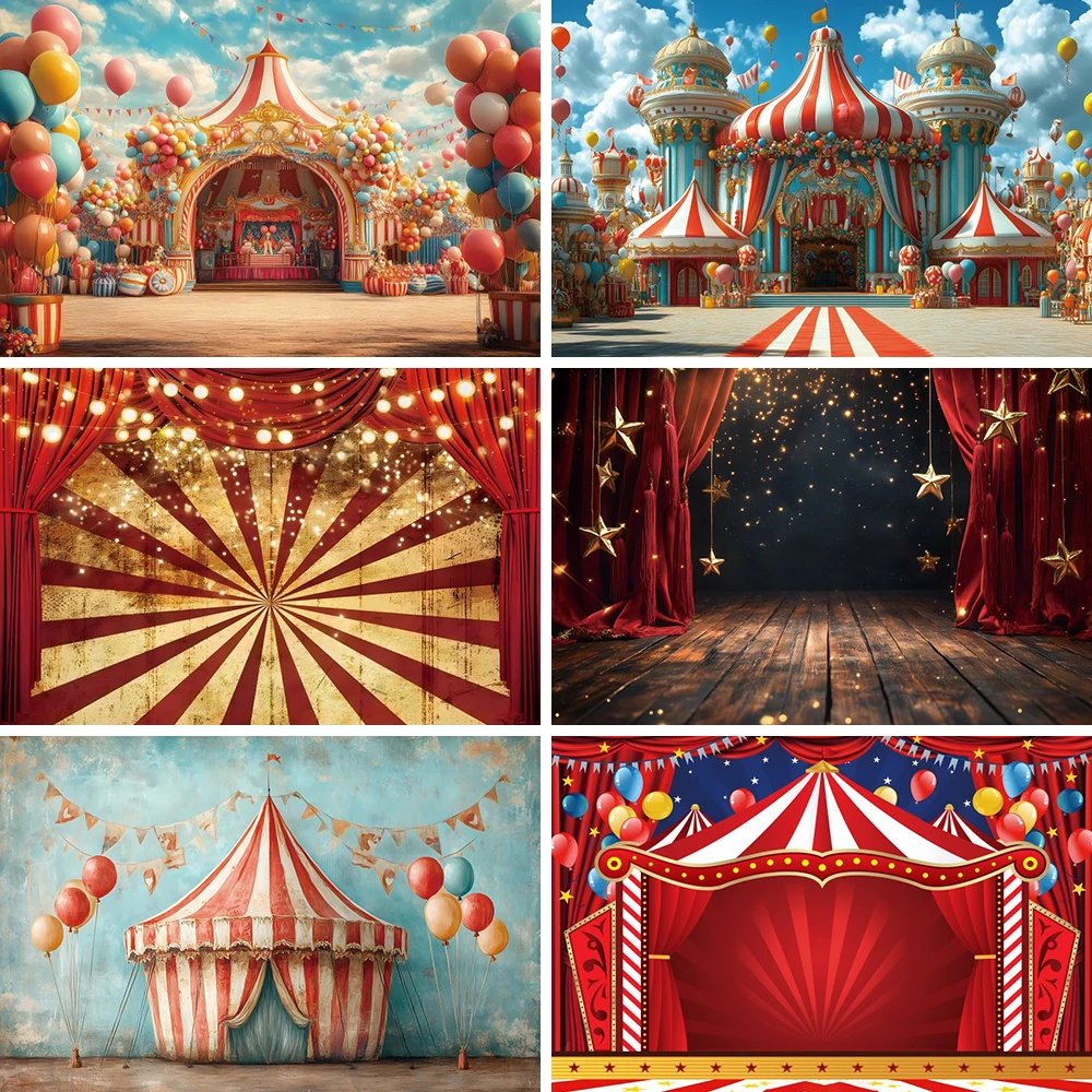 Gold Glitter Red Circus Background Carnival Amusement Park Tent Newborn Baby Shower 1st Birthday Party Backdrop Photo Booth Prop