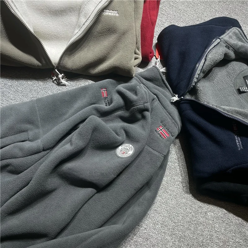 Men's Thickened Double-sided Fleece Stand-up Collar Outdoor Jacket Cardigan Coat Warm Youth Fashion Winter Outerwear
