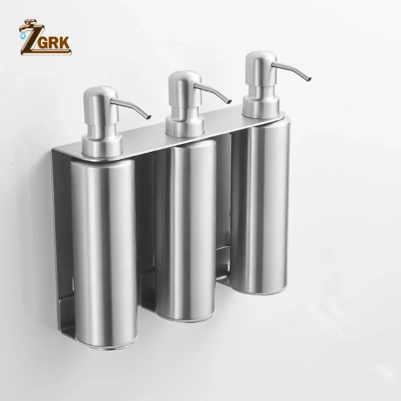 ZGRK Stainless Steel Soap Dispenser Hand Liquid Soap Dispenser Squeeze Wall-mounted Hotel Bathroom Detergent Dispenser 3 in 1