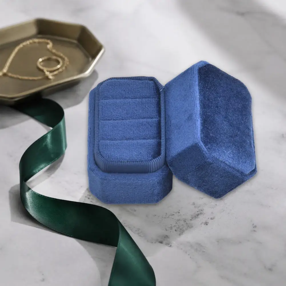 Compact Storage Organizer Eight-sided Velvet Jewelry Box Retro Flip Top Ring Case Soft Padded Earring Storage for Travel