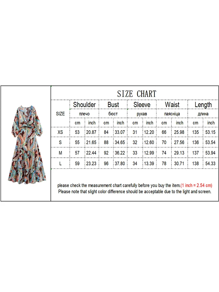 TRAF Fashion Ladies Floral Print Dress Elegante V-neck Lantern Half Sleeve Long Dress Casual Loose Hollow Out Sexy Midi Dresses