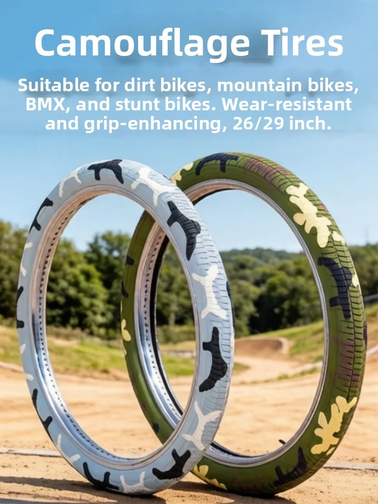 Camouflage Bicycle Tires 26 Inch Mountain Bike Dirt Bike BMX Small Wheel Car Outer Tires Low Rolling Resistance Block Tread