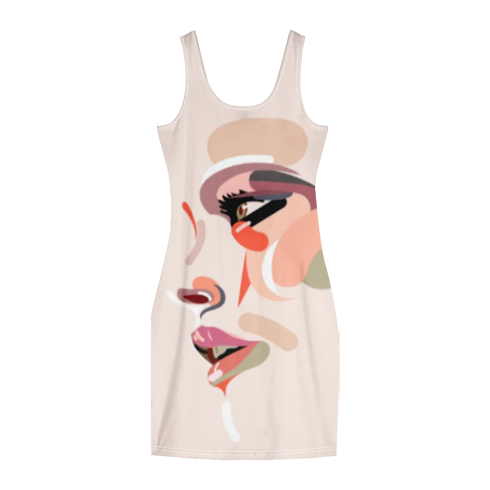 New Sleeveless Graffiti Retro Print Dress Womens Face Shirt Dress Party Elegant Dresses Casual Vintage Beach Dress 2024