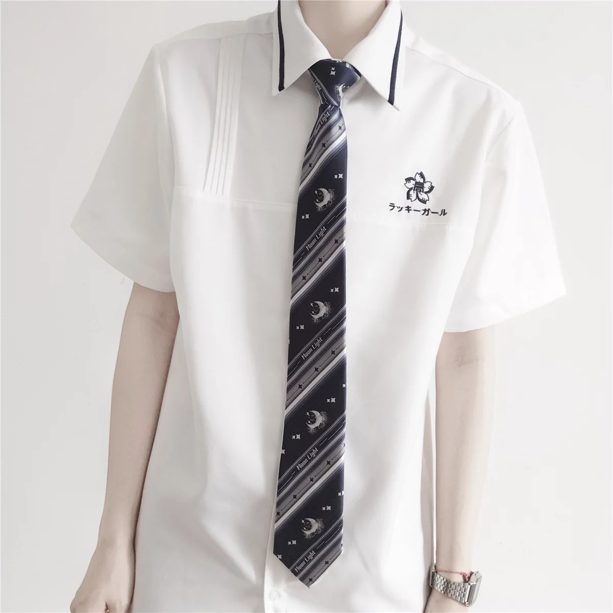 

Wooden Weave Diagram Boys' Uniform Striped Embroidery Short Sleeve Shirt Design Sensation Small Audience Student Class Unifor...