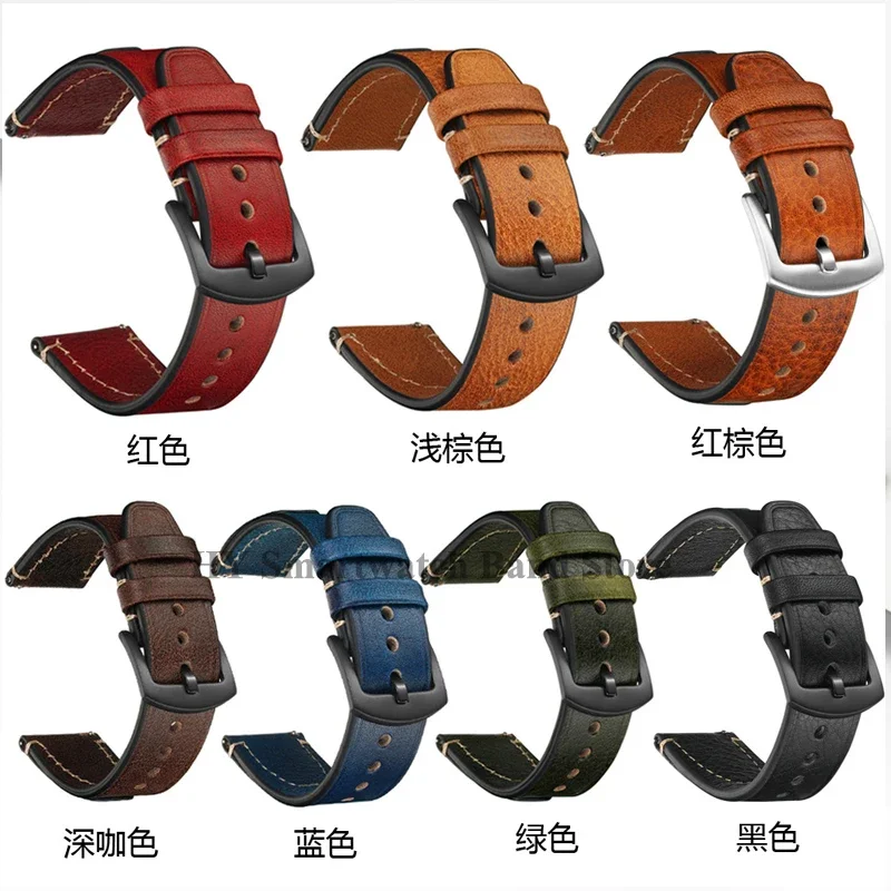 خمر أشرطة ساعات يد جلدية 18 مللي متر 20 مللي متر 22 مللي متر الإفراج السريع سوار مقاوم للماء الرياضة المعصم الفرقة خياطة جلد البقر الرجال شريط للرسغ