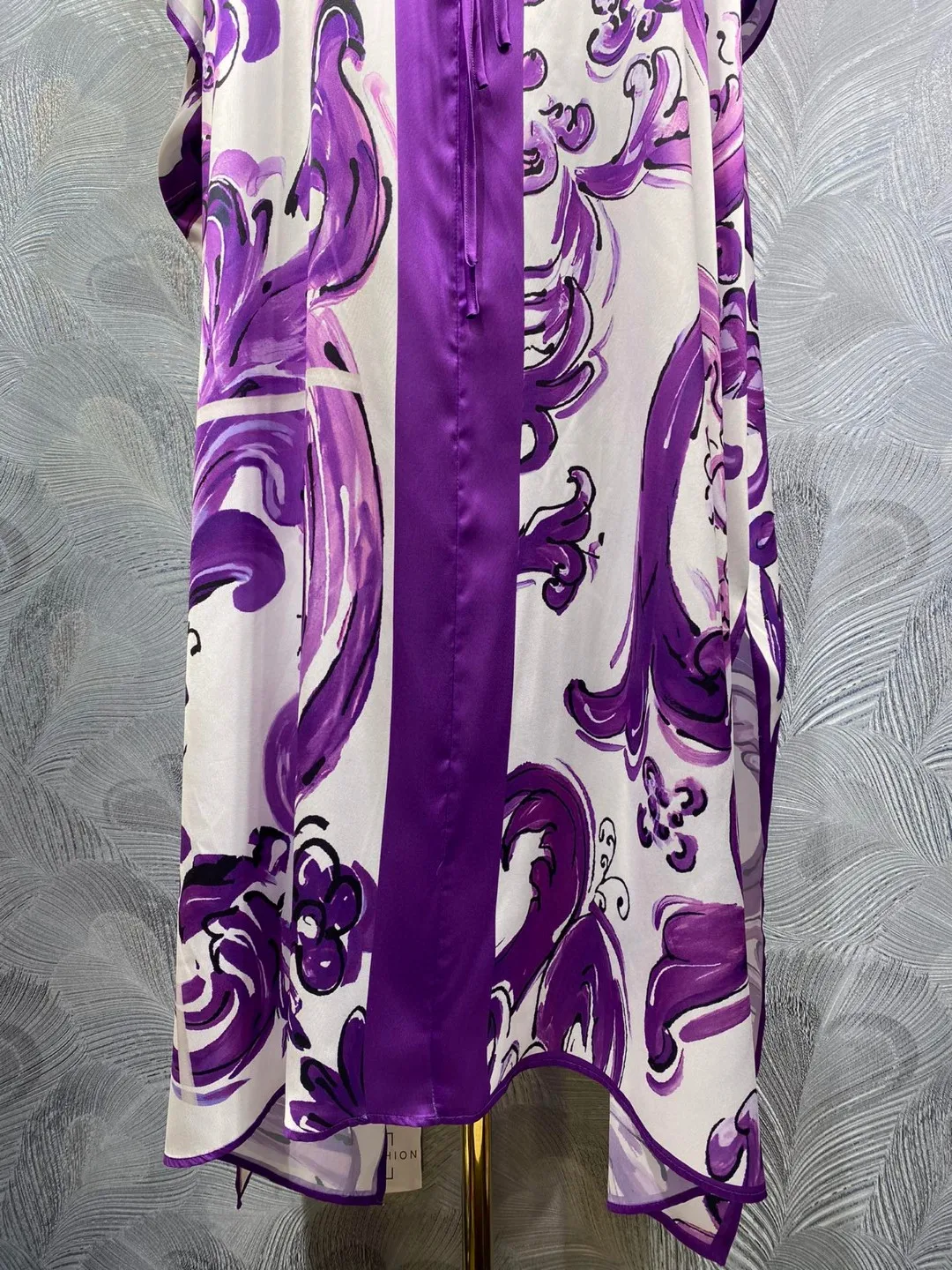 Abito caftano in seta da donna con stampa in porcellana viola, lungo maxi Boho Chic, per le vacanze al mare