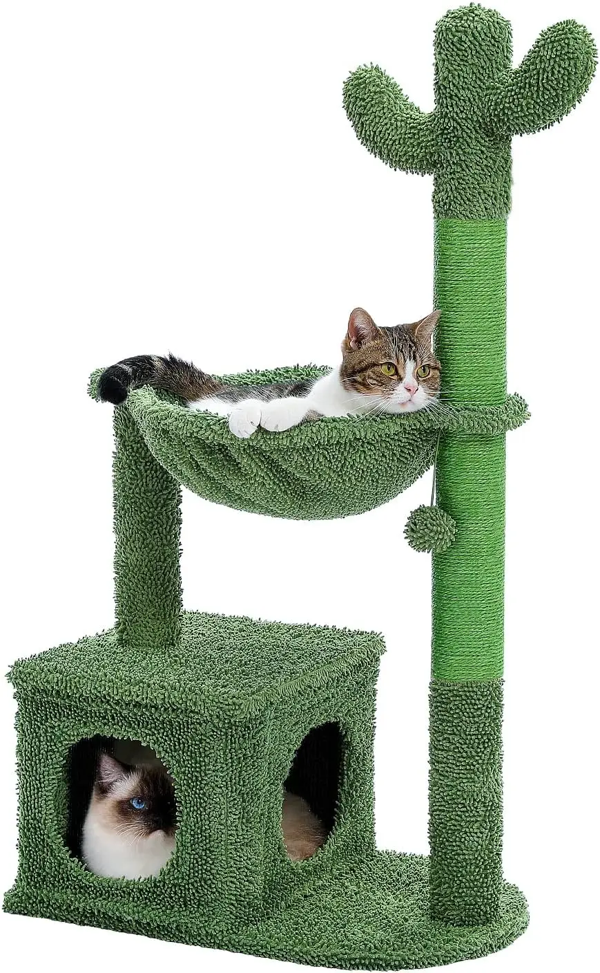 

Когтеточка-дерево Cactus Cat Tree 40 дюймов с большим металлическим гамаком-ковриком, когтеточка для домашних кошек с домиком и сменными элементами